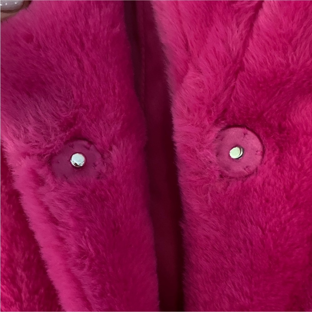 Gigi's Closette Coat Foux Fur Hot Pink Teddy Midi Coat Jacket New size Small - Picture 6 of 13